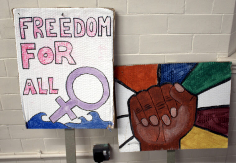 Protest artwork at Nottingham Women's Centre